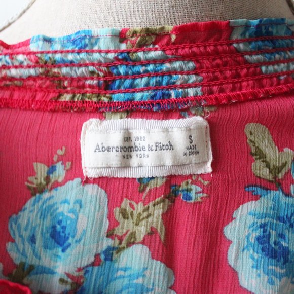 Abercrombie & Fitch Red Blue Floral Ruffle Shirt - Picture 6 of 6
